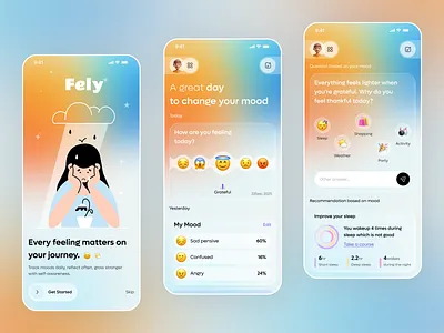 Fely – Wellness and Mood Tracker App app design design health health measurements healthcare ios app medical meditation mental care minimalist mobile app mobile design mood mood tracker mood tracking sleep quality startup stress tracker wellness