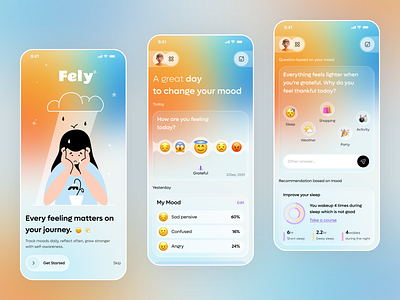Fely – Wellness and Mood Tracker App app design design health health measurements healthcare ios app medical meditation mental care minimalist mobile app mobile design mood mood tracker mood tracking sleep quality startup stress tracker wellness