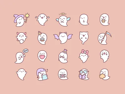 Funny little ghosts 2d autumn child collection costume cute funny ghost graphic design halloween holiday icon kawaii kid magic set sticker vector