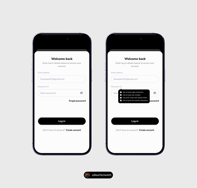 Log in screen ui black x white log in mobile app ui design ux design