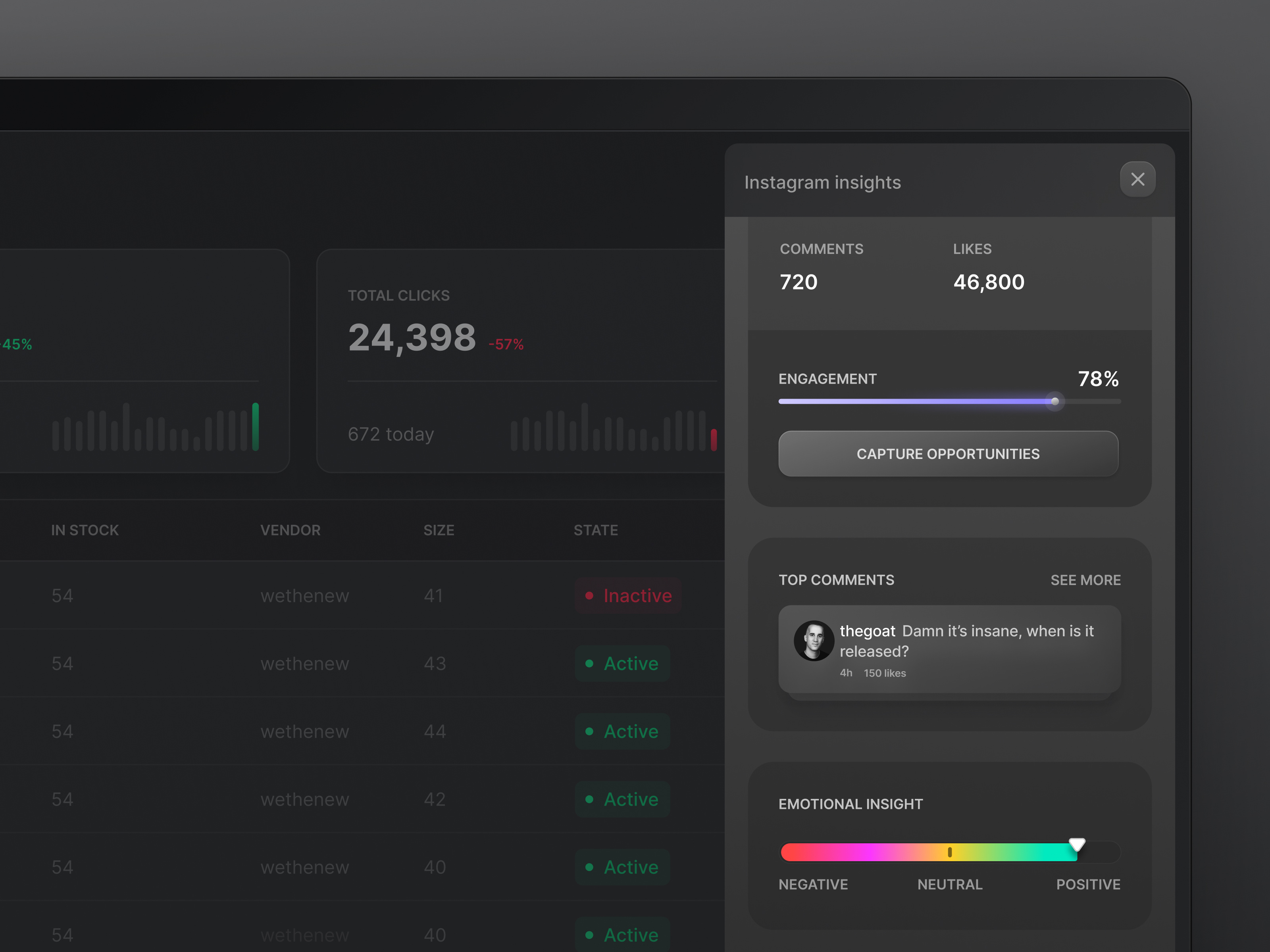 🧪 Drop: Insights aside analytics app card charts clean ui dark mode dark theme dashboard insights interface kpi cards modal navigation pop up slide over ui ui components user interface ux widget