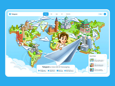 Telegram Website Redesign Concept blue brand branding cloud concept cyan design interface ios landing message messager plane redesign telegram ui ux web