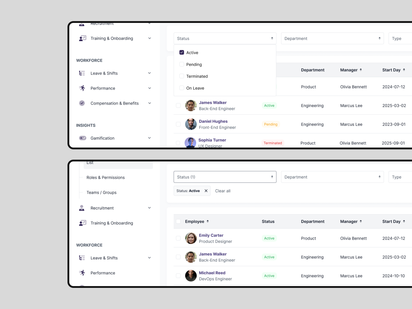 Filtering Table (Modern HR Dashboard)