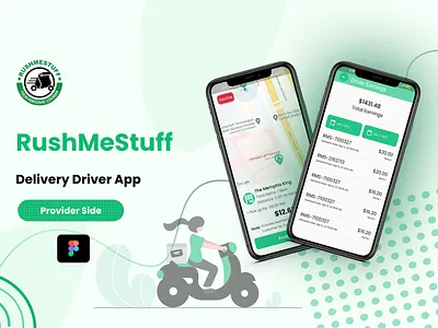 Restaurant Delivery Driver App - Food Delivery App - RushMeStuff app appdesign brand design branding design dailyux deisgn figma illustration logo photoshop productdesign ui uiux usability user interaction userexperience ux uxdesign uxdesigner vector