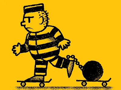 Jailbreak by James Olstein editorial editorial illustration illustration james olstein james olstein illustration jamesolstein jamesolstein.com prisoner skateboarding texture vector