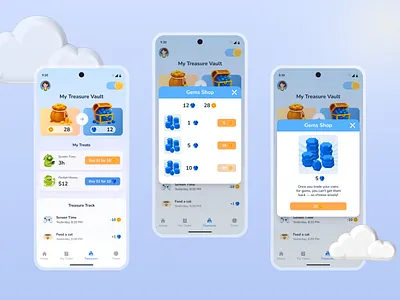 Children's screen time and home tasks tracking app mobile design ui uiux