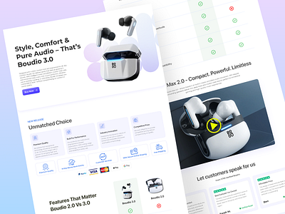 New Landin page for Boudio Earbuds c commerce web site design designinspiration e commerce ear buds e commerce website earbuds website home page home page design landing page landing page design ui ux website design