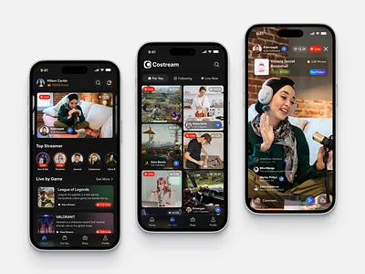 CoStream - Live Streaming App app clean content design fireart list live podcast stream ui ux videos view