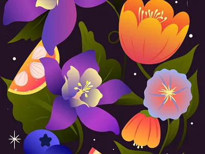 "Midnight Garden" art artistsondribbble artwork botanicalart colorfulart colors design designinspiration dribbble floral flowerart graphic design illustration illustrator vectorart