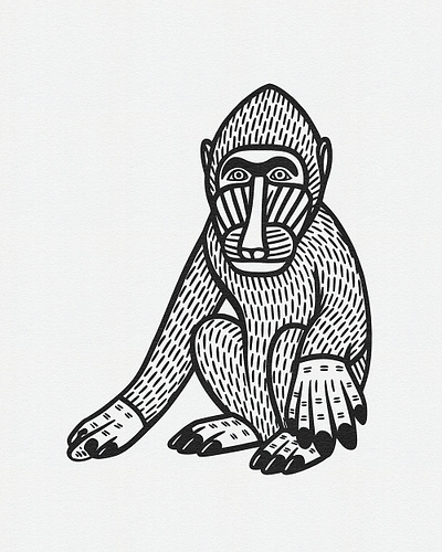 Whimsical Beasts: Bold Black and White Folk-Inspired collector art handcrafted illustration series