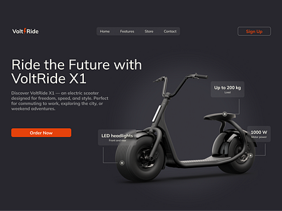 Electric Scooter Landing Page advantages dark theme e scooter electric scooter electro home page landing page rental ride scooter volt website concept