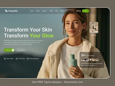 Hero section - themesine figma blocks beauty clean color hero section landing page modern skin care template website