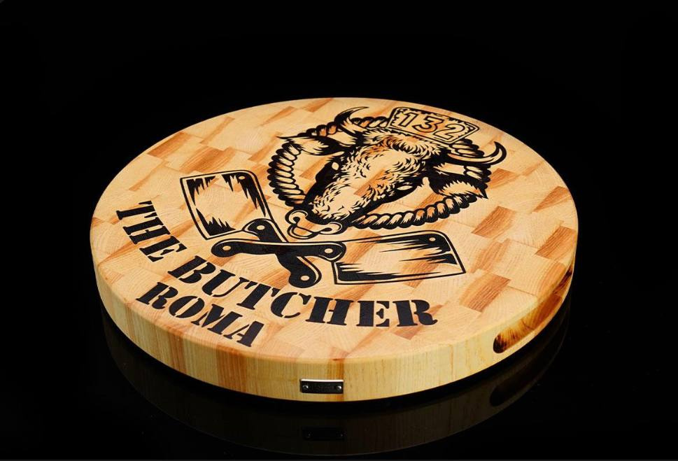 Design The Butchers Roma for cutting board. bbq branding bull butchers cnc cutting board design for cnc designer graphic design laser engraving logo vector woodinlay
