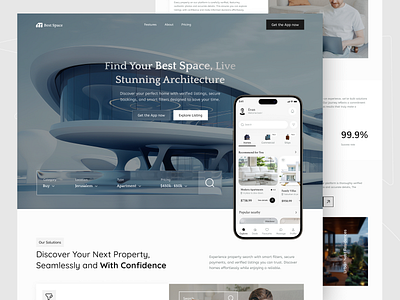 Real Estate App Landing Page UI ai website app clean landing page clean website home finder ui landing landing page landing page design luxury landing modern property search ui real estate realestate ui ui designer ux webpage website