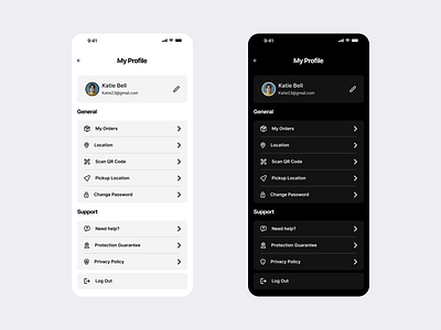 User Profile Screen UI: Light and Dark Mode account settings dark mode light mode theme switch user profile