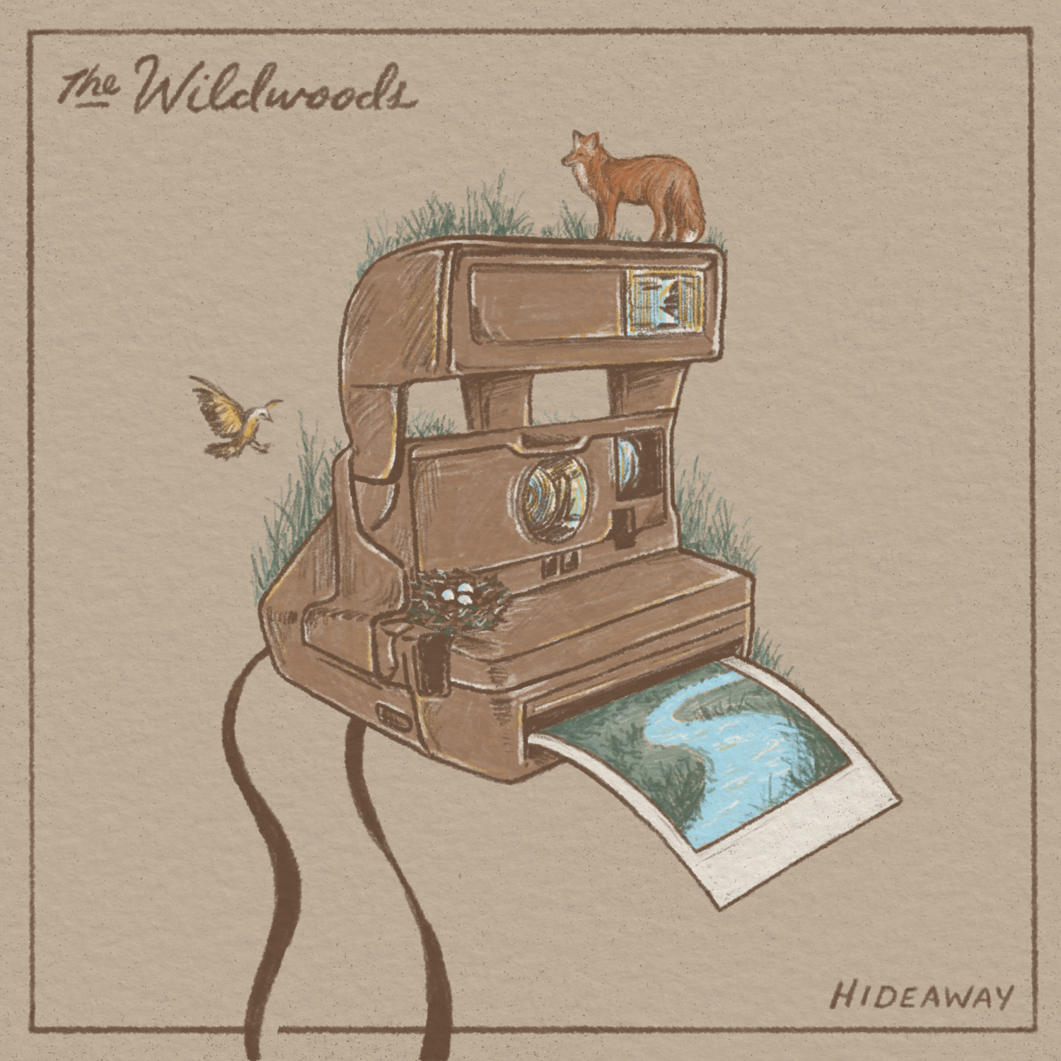 Hideaway album art artwork design drawing fox hand drawn illustration joe horacek little mountain print shoppe polaroid sketch the wildwoods typography