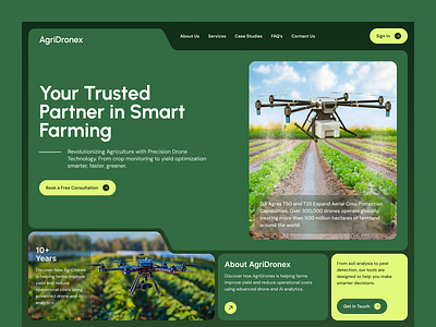 AgriDronex - Agriculture Technology Company Website Concept agriculturetechnology agridronex agritech agrotech brandidentity branding cropmonitoring design dronetechnology farmautomation farming landing page landing page design penolab precisionagriculture robotics smartfarming uav (unmanned aerial vehicle) ui website