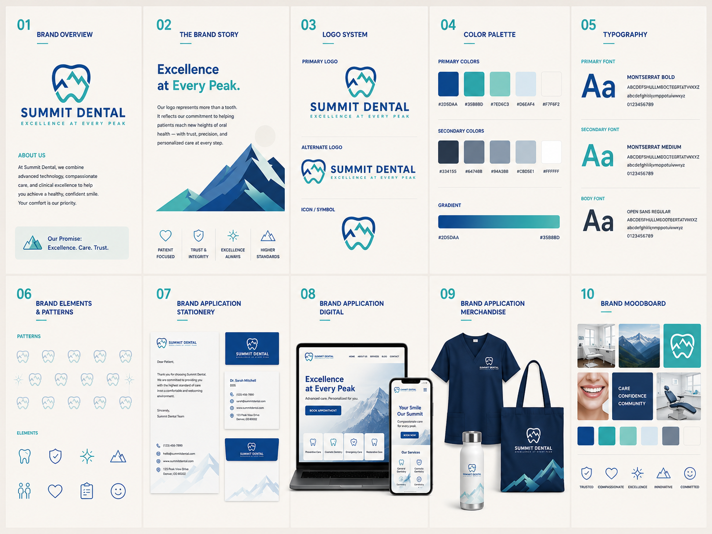 Summit Dental Brand Identity | Modern Dental Clinic Branding brand guidelines brand identity branding clinic branding dental branding dental clinic dental design dental logo graphic design healthcare branding healthcare design healthcare logo logo design medical branding medical logo minimalist branding modern branding professional branding typography visual identity