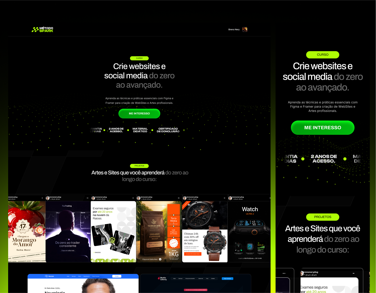 Landing Page Project Social Media and Websites Course. graphic design landing page course landingpage site ui