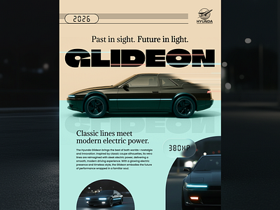 Glideon Poster 1980s 80s car cyberpunk electric electric vehicle ev futuristic glideon honda hyunda hyundai poster retro retro futuristic retrofuture retrofuturistic vehicle vintage
