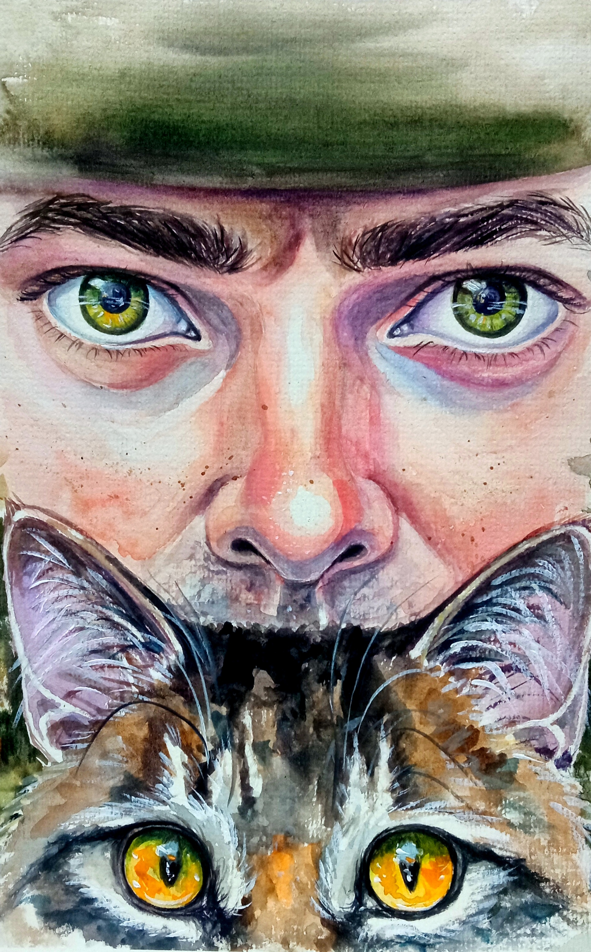 Ukrainian Soldier and Cat Painting – Emotional War Watercolor art cat design hand painted handmade man paint painting pet portrait soldier ukraine war watercolor