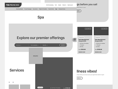 Wireframing UX app cards clean cruises design flat high fidelity layout princess service spa ux ux design web wire wireframe wireframing