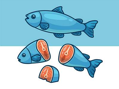 Fish🐟 animal branding cooking cut doodle fillet fish flat food gourmet icon illustration ingredient logo meat menu seafood