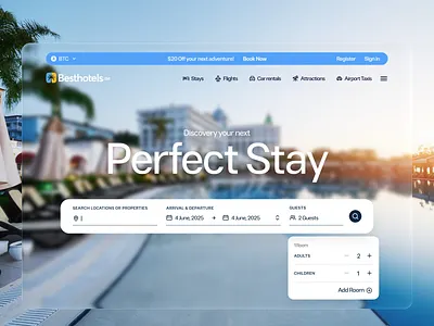 HERO UI app best hotels booking clean design flat hero hero ui hotel layout serch box travel ui ui design ux web