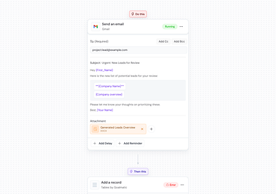 Workflow Builder - Send an Email ai automation email automation enterprise no code process automation saas ui ux design workflow