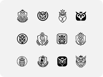 🦉 12 Owl Logo Concepts – First Round Exploration animal brand design brand identity brand identity design branding crest logo design illustration logo logo design logo designer mascot mascot logo owl owl logo