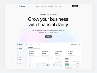Fineeds – Finance Management SaaS Landing Page dashboard finance finance management graphic design landing page product design product designer saas ui uiux user experience user interface ux web website