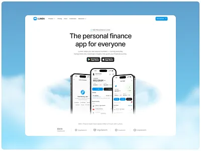 Lumen - Mobile App Landing Page ai budgeting finance manage mobile design money product page saas saving spending transactions transfer ui ux wallet web design
