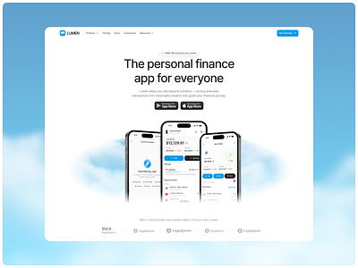 Lumen - Mobile App Landing Page ai budgeting finance manage mobile design money product page saas saving spending transactions transfer ui ux wallet web design