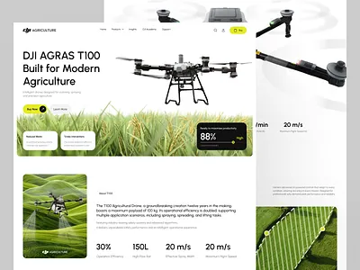 DJI T100 – Drone Agriculture Landing Page agency agriculture agriculture drone agriculture landing page dji landing page dji t100 drone landing page farm farming fresh green greentech hero landing landing page mapping minimalist modern farm stylish