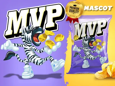Zebra Mascot Logo for Snack Brand Packaging (MVP Chips) animal cartoon animal logo branding cartoon cartoon logo character design illustration logo logo design mascot cartoon mascot logo packaging design product design vector