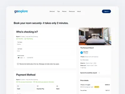 Hotel Booking Checkout – Modern & User-Friendly UI app card ui design interface product service startup ui ux web website