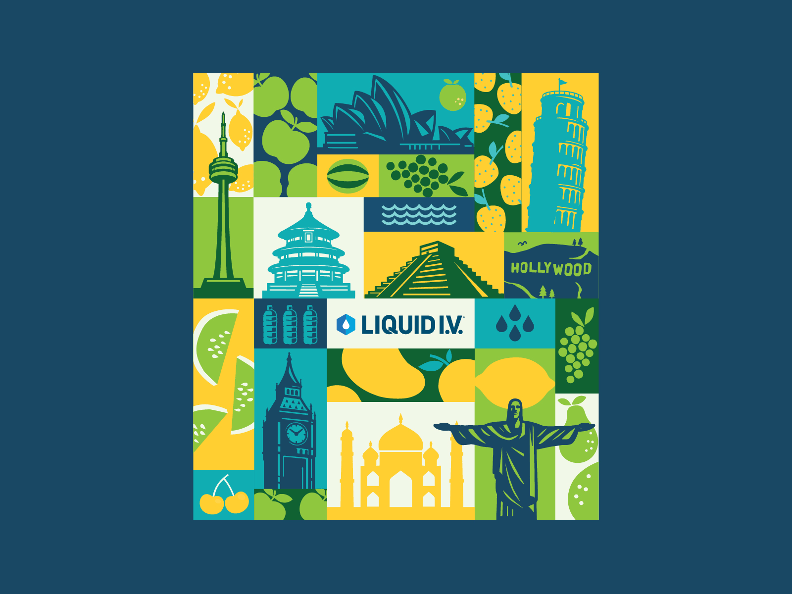 Liquid I.V. : Totebag Illustration architectureart boldillustration cityillustration citylandmarks colorfulillustration culturaldesign flatdesign fruitillustration globalicons globalillustration graphiclandmarks illustratedworld minimalillustration modernicons modernillustration travelart travelillustration vectorlandmarks worldillustration worldtourart