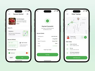 Smart - Grocery Mobile App UI/UX ecommerce app food grocery app ios minimal design mobile mobile app modern ui online shopping order tracking page payment method page payment successful page product details retail app shopping app ui app uidesign uiux user interface