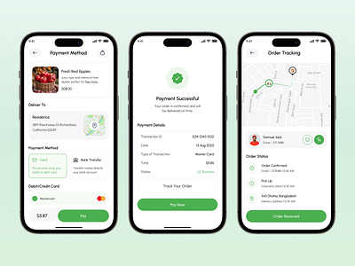 Smart - Grocery Mobile App UI/UX ecommerce app food grocery app ios minimal design mobile mobile app modern ui online shopping order tracking page payment method page payment successful page product details retail app shopping app ui app uidesign uiux user interface