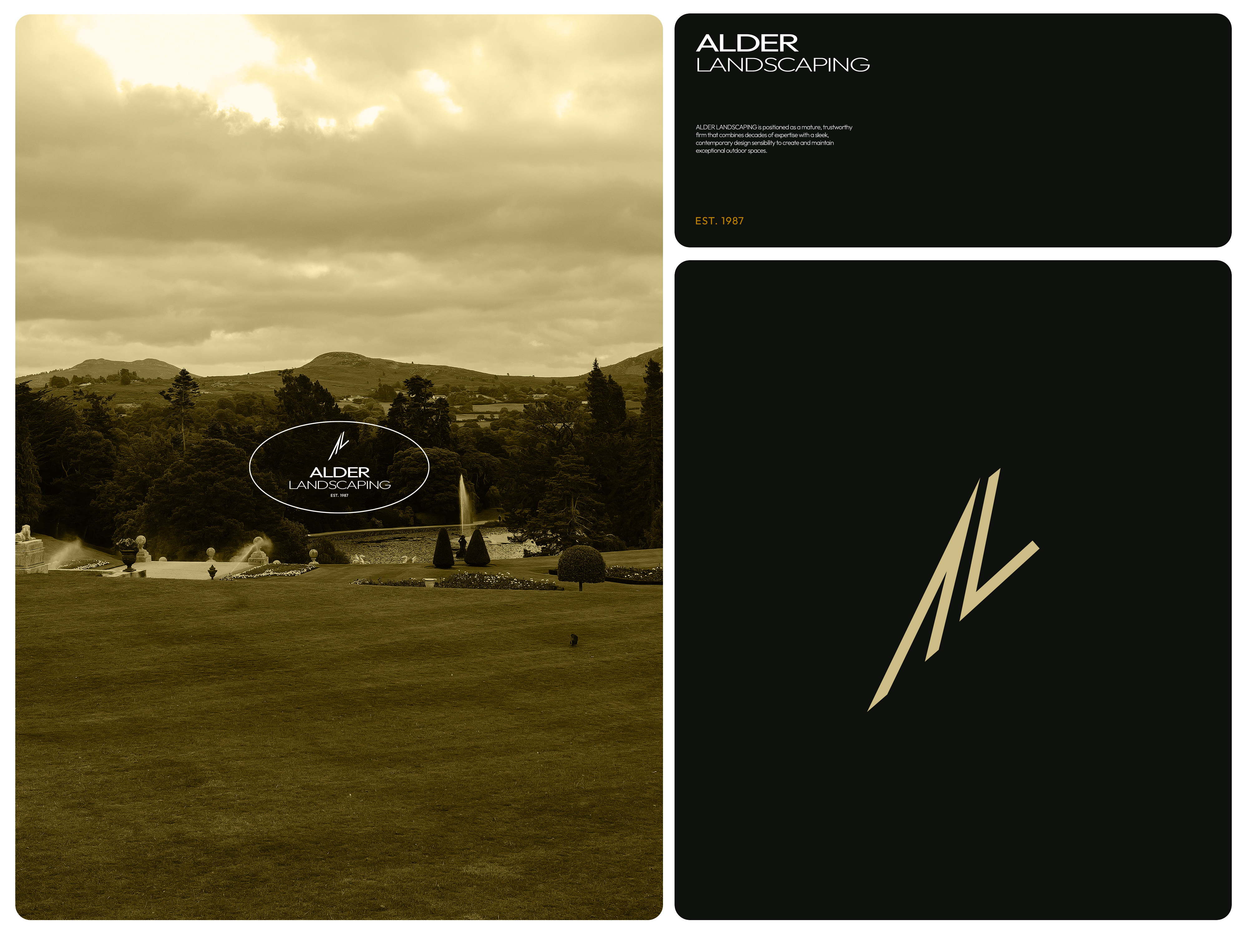 Alder Landscaping - Visual Identity adobe adobe illustrator branding design design art designer gold graphic design identity illustration illustrator imagery landscaping letters logo logodesign logos monogram typography vector