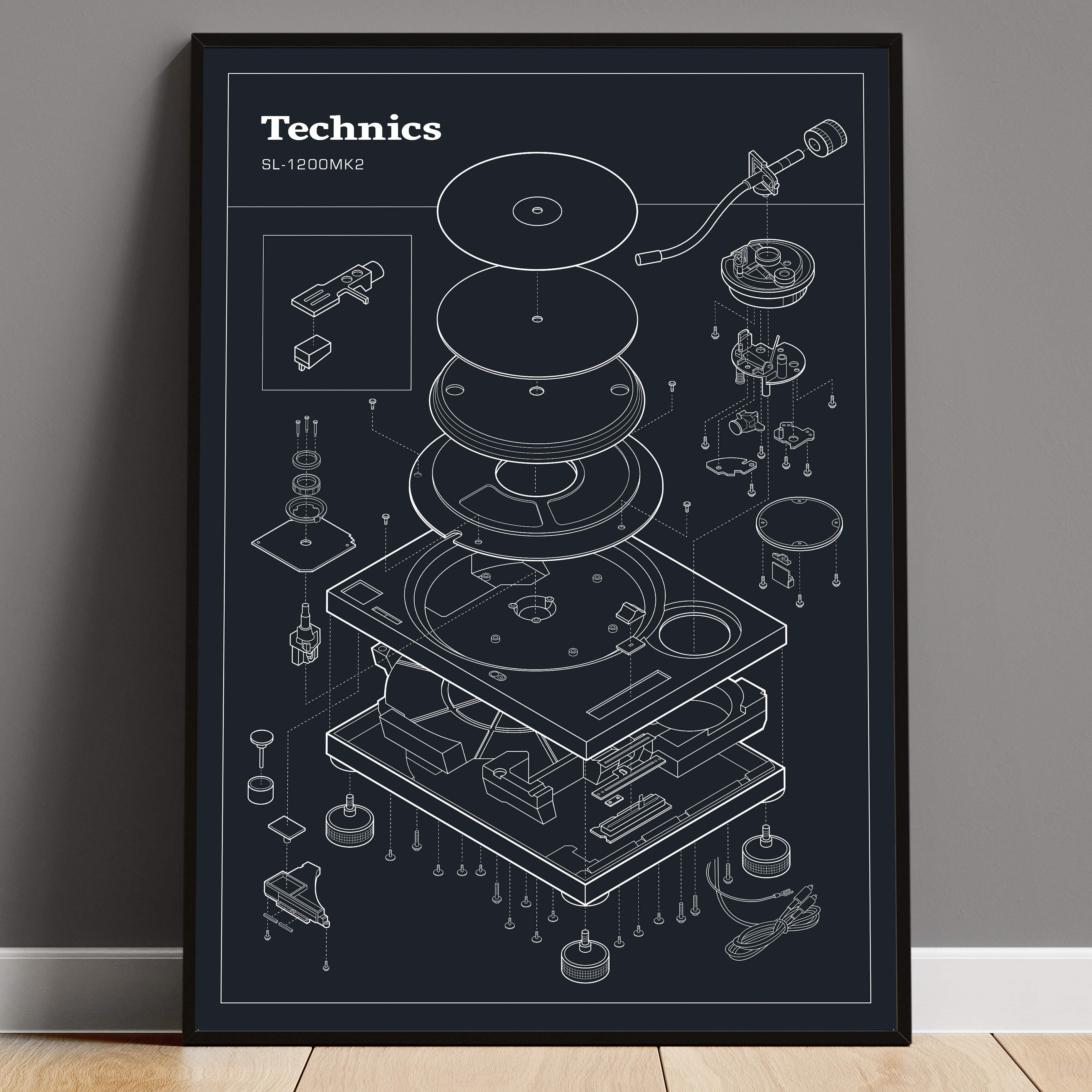 Technics 1200MK2 - Schematic Poster blueprint style cutaway drawing engineering design exploded view infographic instruction manual isometric drawing line illustration mechanical illustration process diagram product visualization schematic diagram technical illustration technics vector art