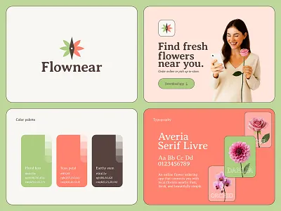 Flownear – Logo & Branding for Online Flower Shop & Delivery App brand identity branding compass delivery direction earthy ecommerce elegant floral florist flower flower logo flower ordering flower shop fresh local business logo design nature shop warm