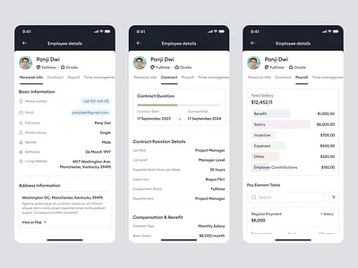 Tiimi - Personal Info, Contract & Payroll of Employee company employee hiring hr hrd hrm human resources job mobile design product design profile recruitment saas saas design ui ux
