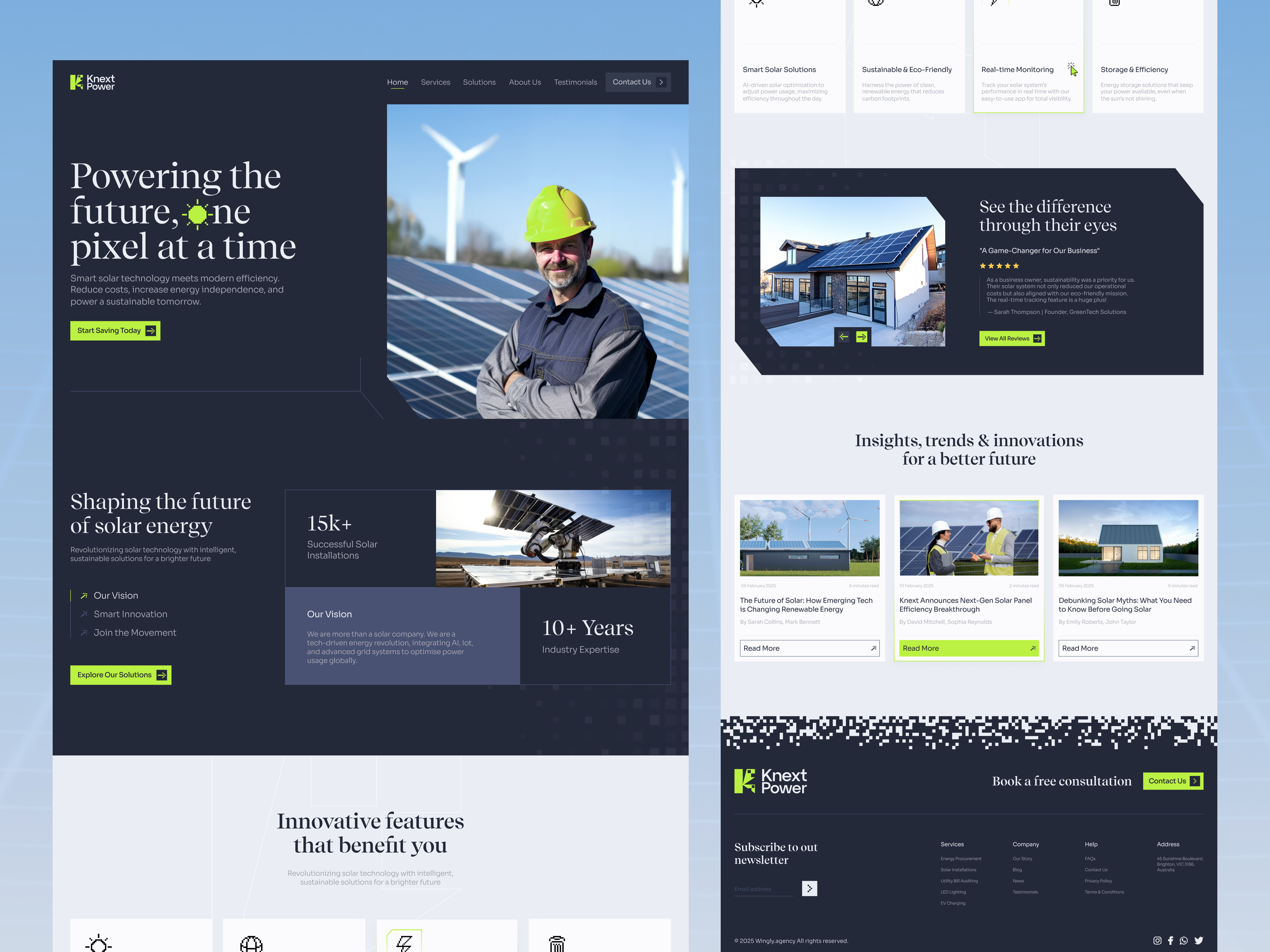 Solar Power Website Design clean energy branding corporate website ui design eco friendly website energy futuristic website green tech website minimal modern landing page pixel grid design pixel inspired ui renewable energy ui solar power design solar website solutions sustainable design ui ux web webdesign