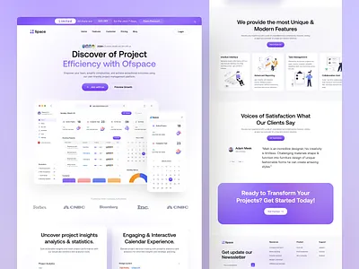 Space - SaaS Project Management Landing Page Design analytics business software calendar crm design digital product fintech design landing page ui project management project planing saas design saas landing page task list task management task tracker trending design uiux design web design web design 2025 website concept