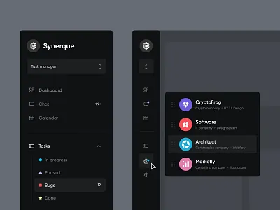 Task manager navigation sidebar UX/UI design development outcrowd saas sidebar task task manager ui ux web web app web design web platform webflow