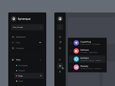 Task manager navigation sidebar UX/UI design development outcrowd saas sidebar task task manager ui ux web web app web design web platform webflow