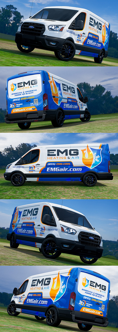 EMG Heating & Air Van Wrap Design branding car wrap graphic design truck wrap van wrap vehicle wrap