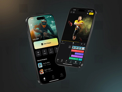 Video Editor App – Home & Core Editor UI app design creative app dark mode ui editing app editing tools figma design home screen ui ios app ui mobile app design mobile tools mobile ui product design professional ui ui ux design user interface ux design video app ui video editor app video timeline video tools