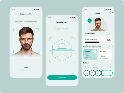 Face ID Verification & Profile Management – Healthcare App android branding clinic design doctor app face id face recognition figma design healthcare illustration ios logo mobile app mobile design modern profile scan face scanning ui ux design